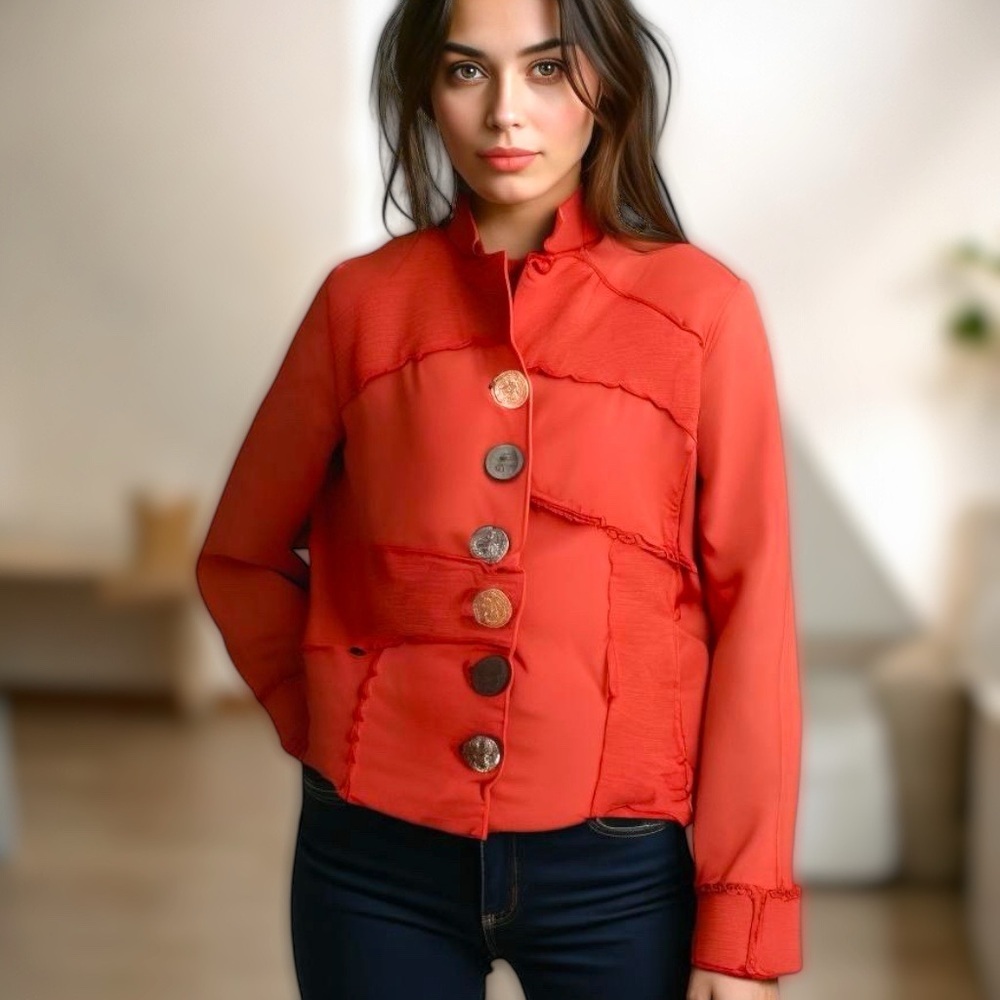 Neon Buddha Orange Oversized Buttons Button Up Cotten Spandex Jacket Size Medium